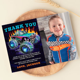 Carte De Remerciements Garçon Anniversaire Photo Rallye de Monster Truck