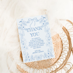 Carte De Remerciements Garçon Baby Shower Toile De Jouy Française 