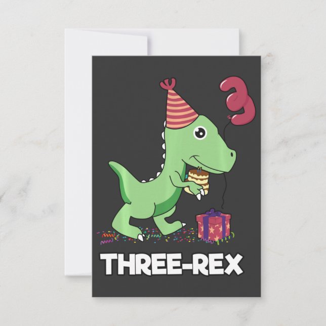 Carte De Remerciements Garçon d'anniversaire de 3 ans dinosaure trois rex (Devant)