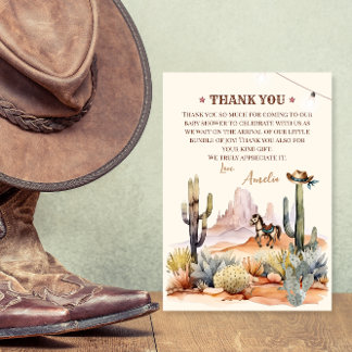Carte De Remerciements Garçon Far West Un Petit Cow-Boy Rustique Baby Sho