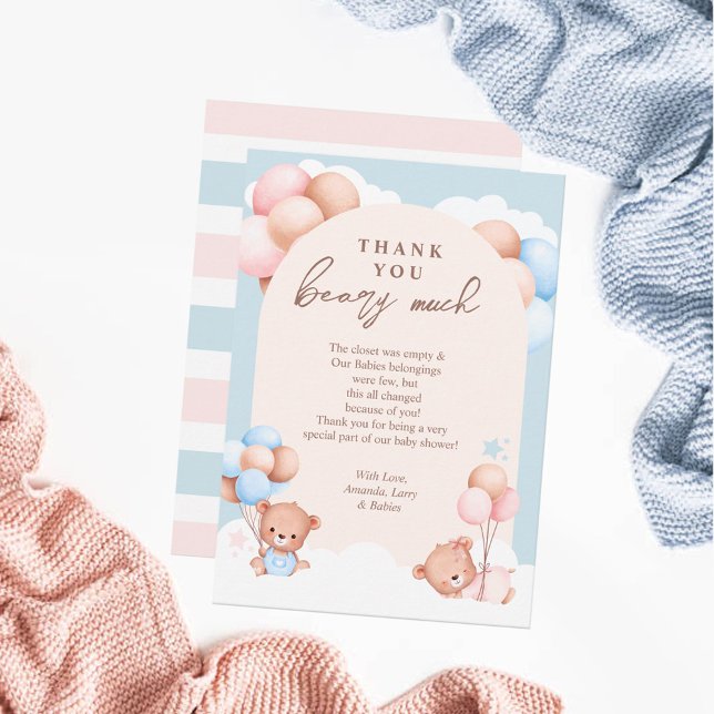 Carte De Remerciements Garçon Fille Twins Teddy Baby shower Ours (Créateur téléchargé)