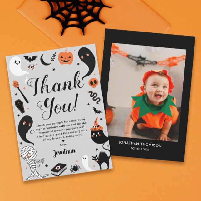 Carte De Remerciements Garçon Photo d'anniversaire Halloween (Créateur téléchargé)