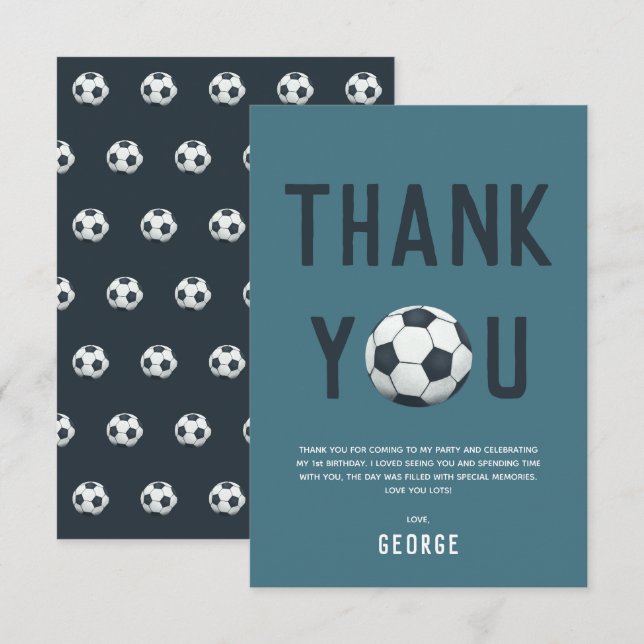 Carte De Remerciements Garçons Mignons Football Sport Enfants 1er Anniver (Devant / Derrière)