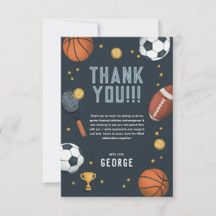 Carte De Remerciements Garçons Moderne Bleu Sports Enfants Anniversaire