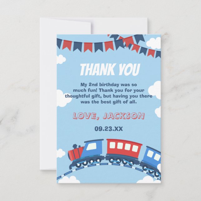 Carte De Remerciements Garçons Train Chugga Deux Drapeaux Bleu Rouge Blan (Devant)