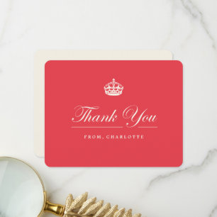 Carte De Remerciements Gardez votre calme Couronne royale chic rouge Fête