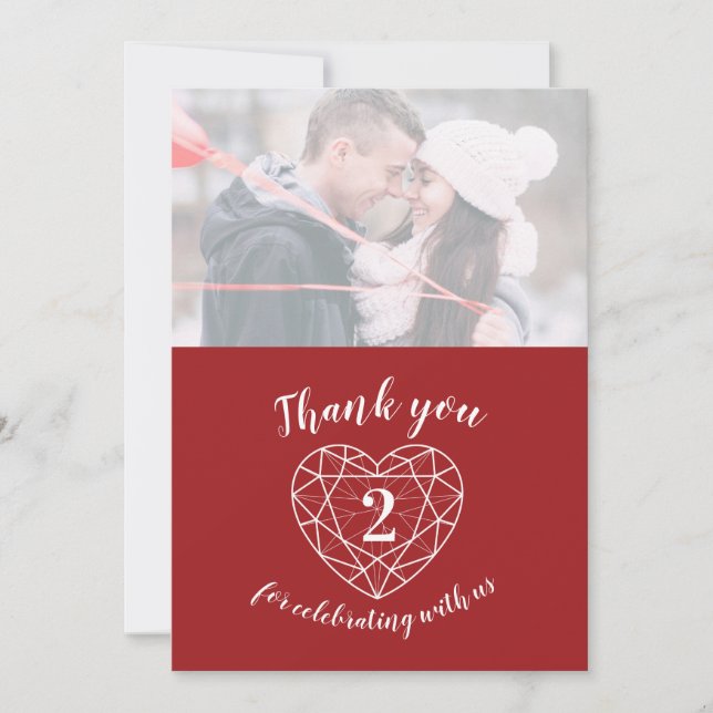 Carte De Remerciements Garnet gemstone coeur anniversaire 2 ans photo (Devant)