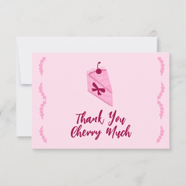 Carte De Remerciements Gâteau Cerise Robe de Mariée Rose Froufrou  (Devant)
