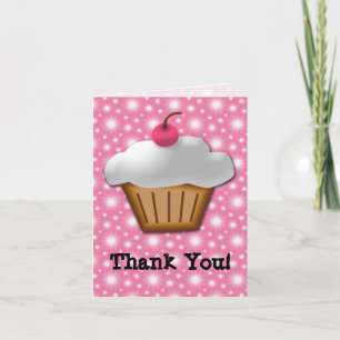 Carte De Remerciements Gâteau cupcake découpé avec cerise rose sur le des