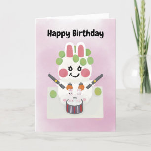 Carte De Remerciements Gâteau D'Anniversaire De Bunny K-Pop Avec Raisins
