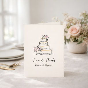 Carte De Remerciements Gâteau de mariage gribouillé rose jaune écriture m