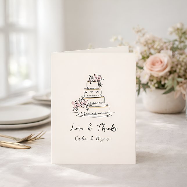 Carte De Remerciements Gâteau de mariage gribouillé rose jaune écriture m (Créateur téléchargé)