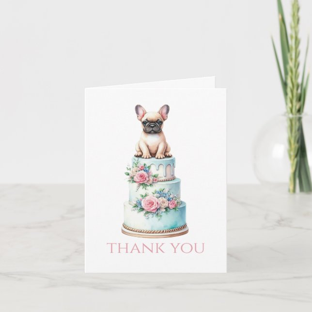 Carte De Remerciements Gâteau Mariage de Bulldog (Devant)