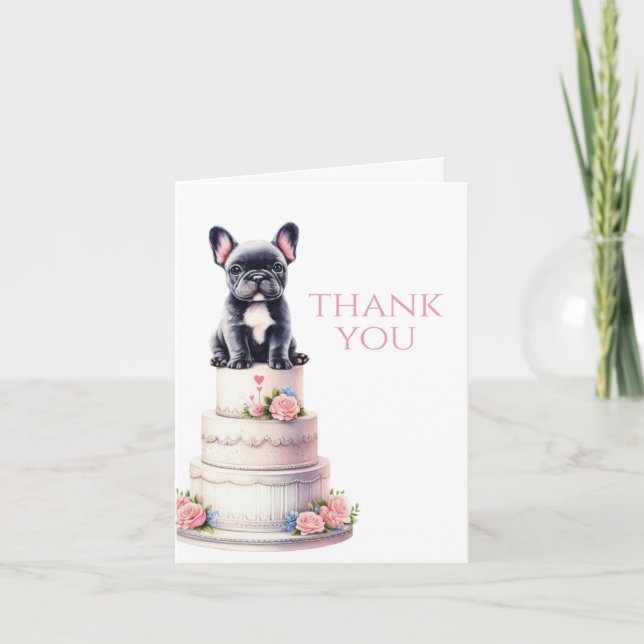 Carte De Remerciements Gâteau Mariage de Bulldog (Devant)