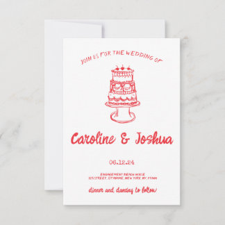 Carte De Remerciements Gâteau Mariage Moderne Rouge Drôle Dessiné à la Ma