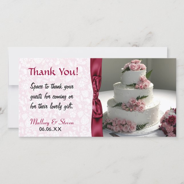 Carte De Remerciements Gâteau Mariage rose (Devant)