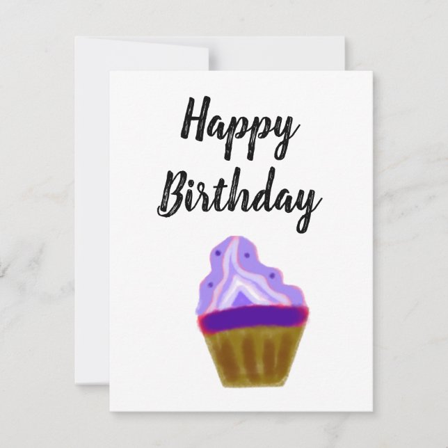 Carte De Remerciements gâteau simple violet élégant joyeux anniversaire (Devant)