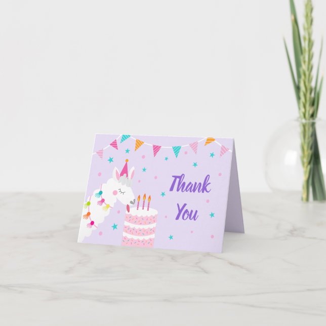 Carte De Remerciements Gâteau tout Llama amusant 3ème anniversaire violet (Devant)