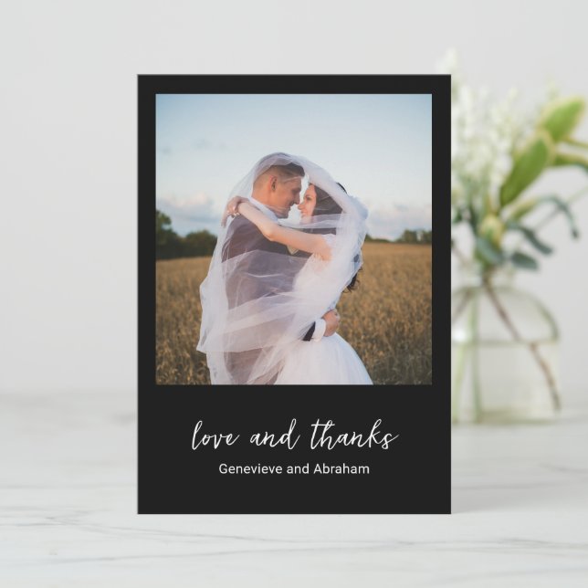 Carte De Remerciements Genevieve Black Photo Mariage moderne (Debout devant)