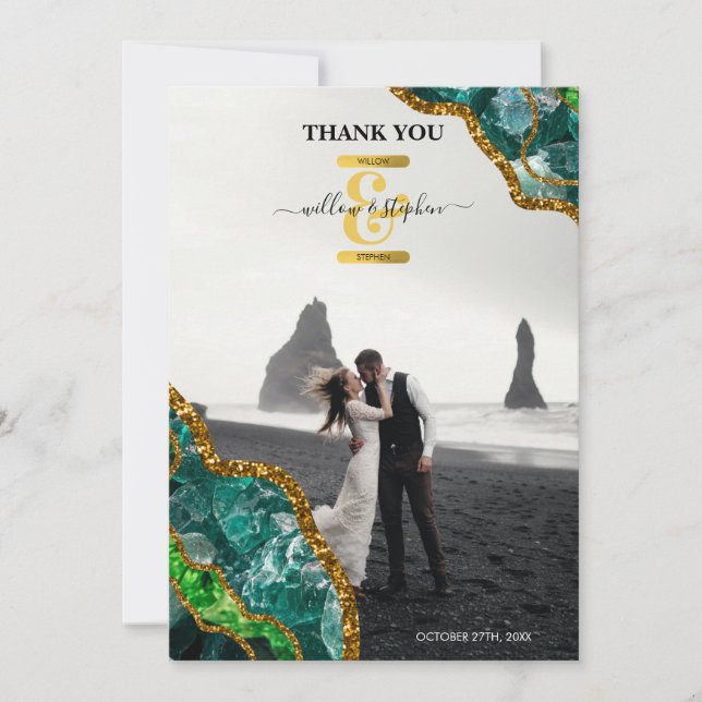 Carte De Remerciements Géode de gomme émeraude et agate dorée Monogramme  (Devant)