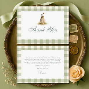 Carte De Remerciements Gingham Vert Sauge Golf Premier Anniversaire