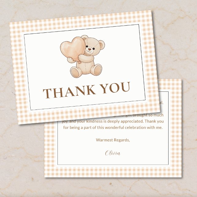 Carte De Remerciements Gingham we can bearly wait baby shower, teddy bear (Créateur téléchargé)