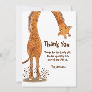 Carte De Remerciements Girafe, Anniversaire d'animal de zoo, Personnalisa