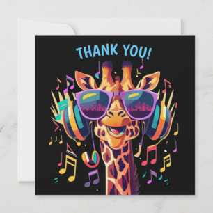 Carte De Remerciements Girafe de fête colorée cool avec casque