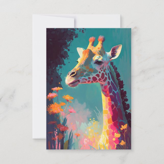 Carte De Remerciements Giraffe Animal Portrait Peinture Faune En Plein Ai (Devant)
