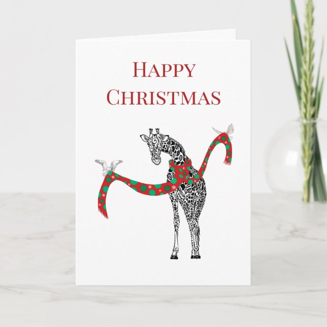 Carte De Remerciements Giraffe festive avec Écharpe de Noël (Devant)