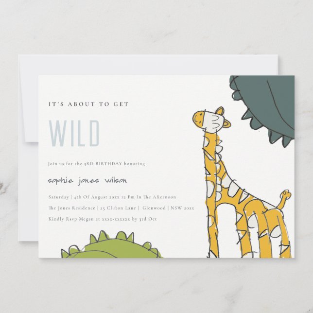 Carte De Remerciements Giraffe Sauvage Enfant Tiré N'Importe Quel Âge Ann (Devant)