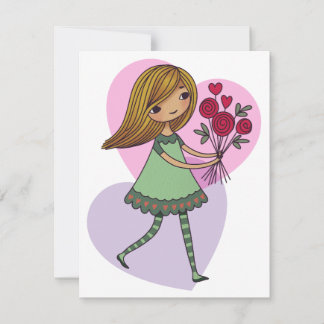 Carte De Remerciements Girl With Flowers