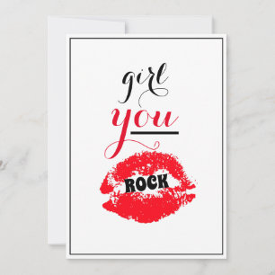Carte De Remerciements Girl You ROCK Nice Gesture Girls Red Lips Script