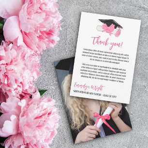 Carte De Remerciements Girly mignon Rose Bows Photo Graduation