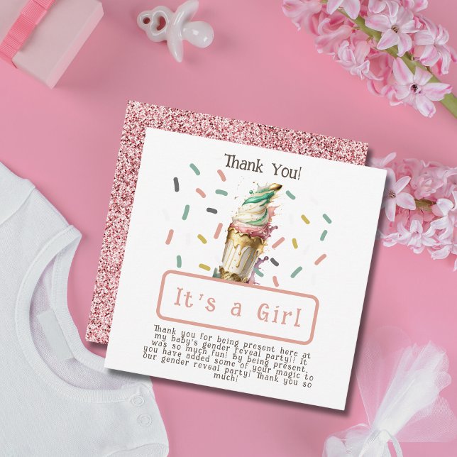 Carte De Remerciements Glace Cream Genre Reveal Party C'est une fille (Créateur téléchargé)