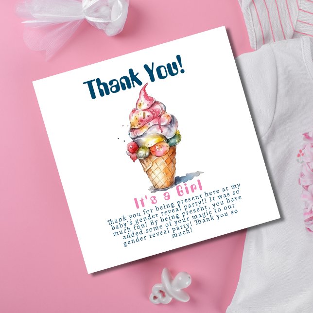 Carte De Remerciements Glace Cream Genre Reveal Party C'est une fille (Créateur téléchargé)