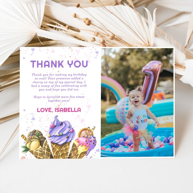 Carte De Remerciements Glace Cream Girls Birthday Party Photo (Créateur téléchargé)