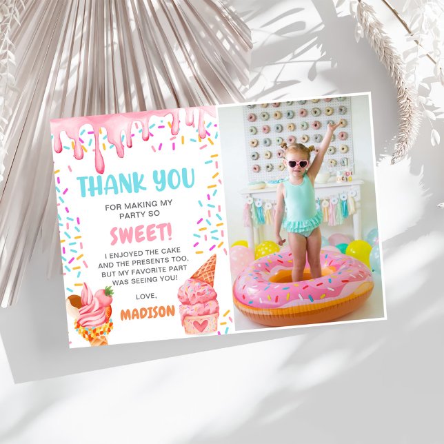 Carte De Remerciements Glace Cream Girls Birthday Party Photo (Créateur téléchargé)