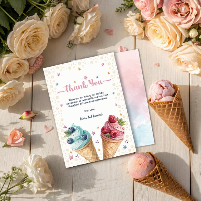 Carte De Remerciements Glace Cream Twins Garçon Et Fille Cool Anniversair (Créateur téléchargé)