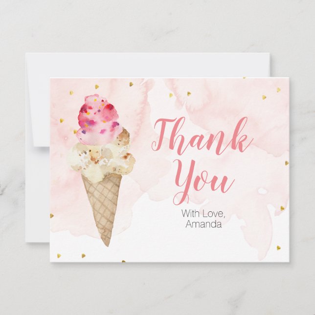 Carte De Remerciements Glace rose blush Mariage Glitter or (Devant)