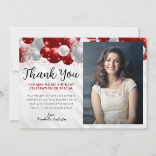 Carte De Remerciements Glam Burgundy Red Balloon Parties scintillant Phot
