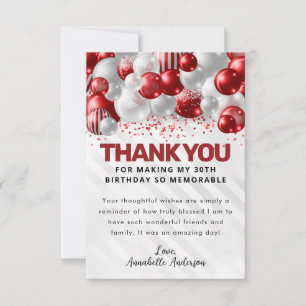 Carte De Remerciements Glam Burgundy Red Silver Balloon Parties scintilla