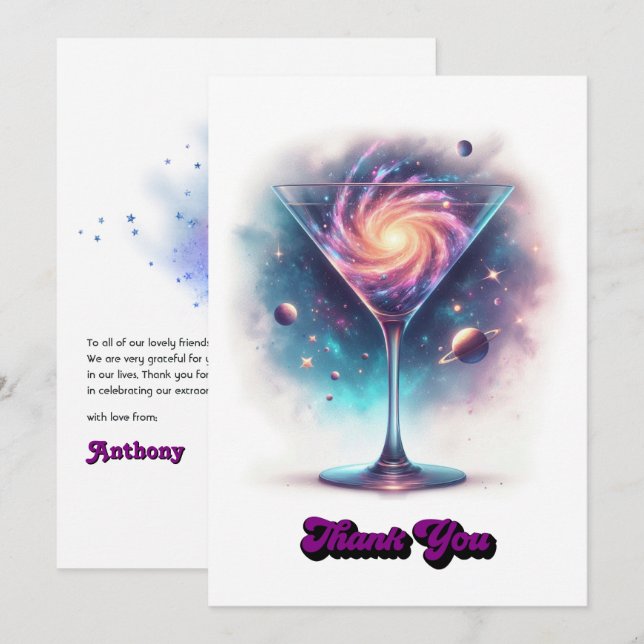 Carte De Remerciements Glam Chic Retro Martini Galaxy Glass Design (Devant / Derrière)