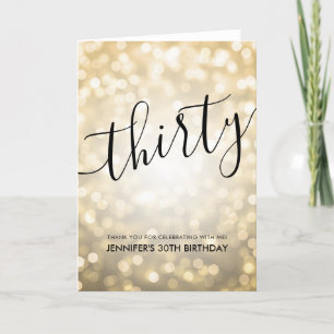 Carte De Remerciements Glam Gold Parties scintillant Lumières 30e anniver