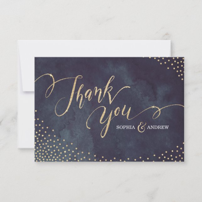 Carte De Remerciements Glam nuit faux or parties scintillant calligraphie (Devant)