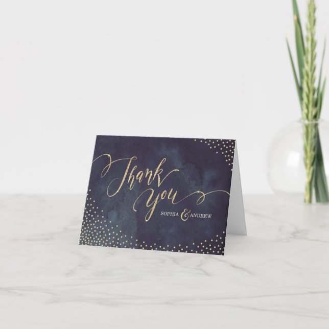 Carte De Remerciements Glam nuit faux or parties scintillant calligraphie (Devant)