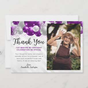 Carte De Remerciements Glam Purple Silver Balloon Parties scintillant pho