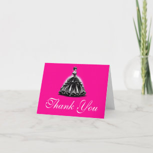 Carte De Remerciements Glam Quinceañera noir et rose