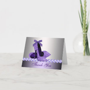 Carte De Remerciements Glitter Purple High Heel Shoes Thank You Cards