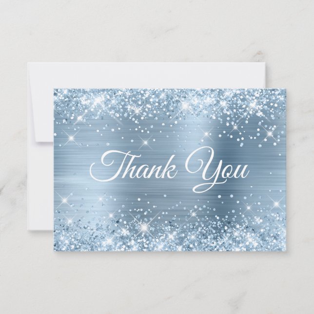 Carte De Remerciements Glitterie Léger Bleu Foil Douce 16 (Devant)
